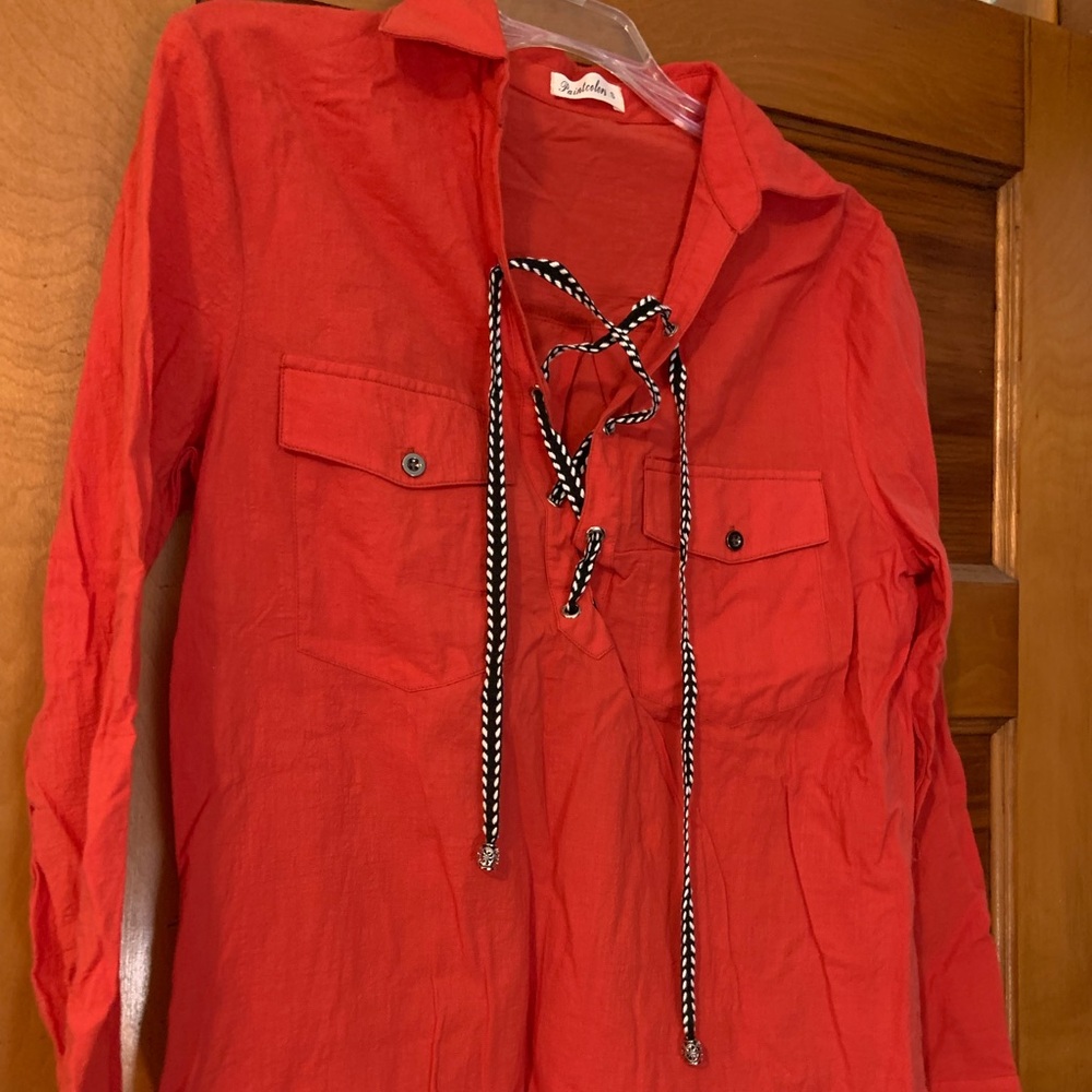 Paintcolors brand small red blouse with tie